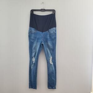 Boohoo Blue Distressed Maternity Skinny Jeans 4